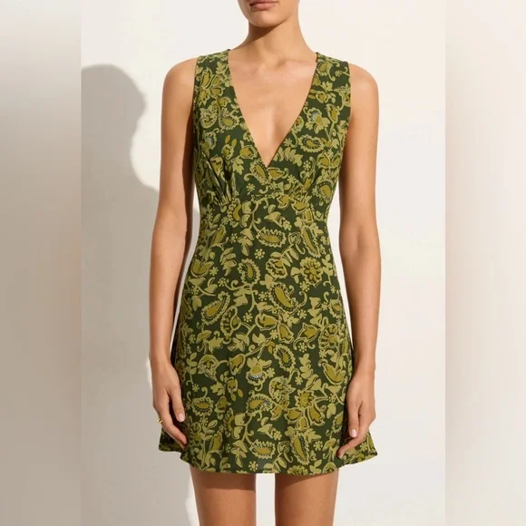 Faithfull the Brand Nadja Mini Dress in Rosella Floral Green Paisley — Small - Picture 2 of 6